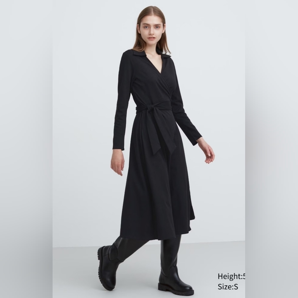 Uniqlo long sleeve wrap dress size small